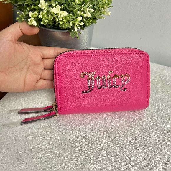 Juicy Couture Pink Rhinestone Zip-Around Wallet – Compact Card Holder with Heart - Picture 7 of 7